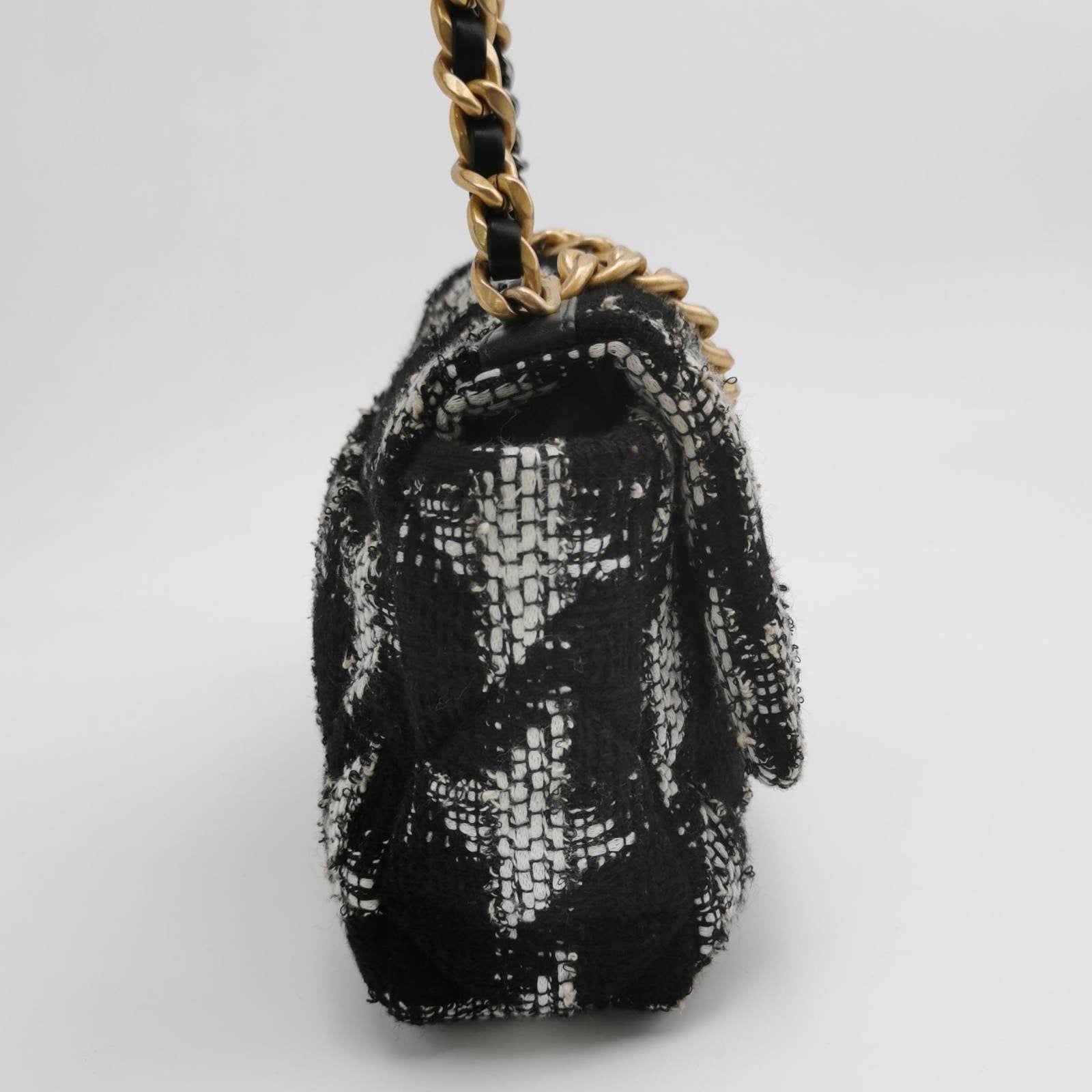 Chanel 19 Checkered Tweed Black White Small Handbag