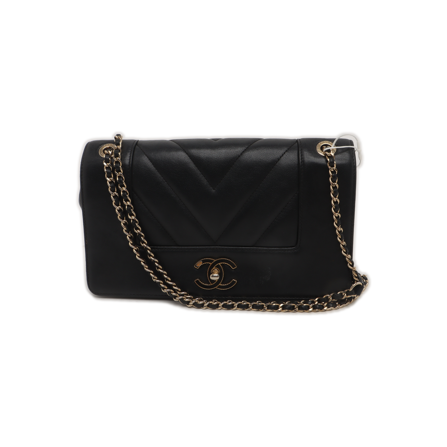 Chanel Single Flap Chevron Quilted Lambskin Black Leather Handbag