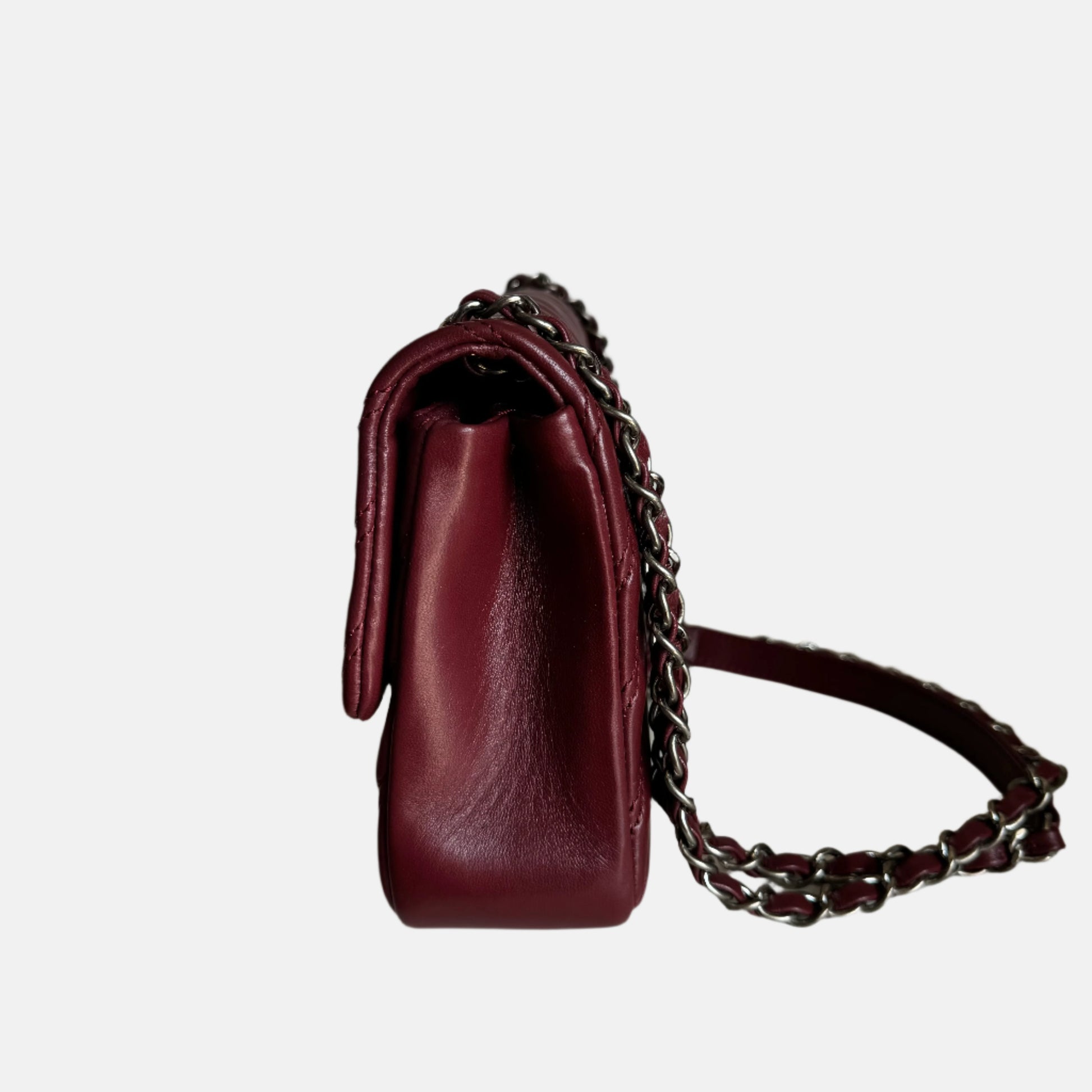 Chanel Classic Flap Chevron Burgundy Quilted Lambskin Leather Handbag