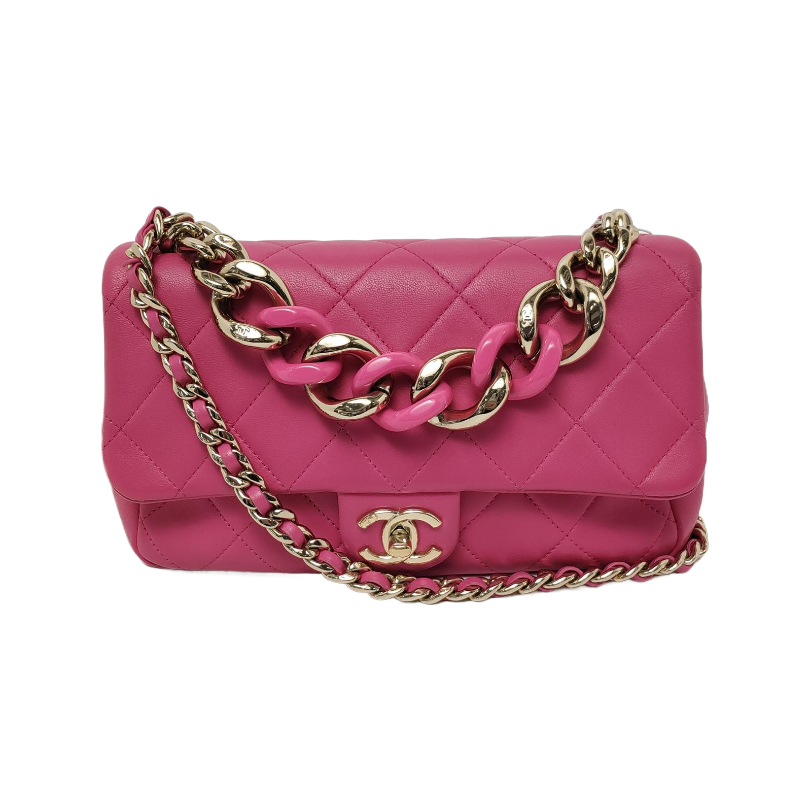 Chanel Elegant Resin Bi-color Single Flap Pink Gold Small Shoulder Bag