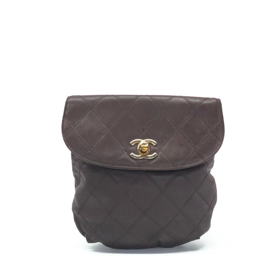 Chanel Flap Belt Dark Lambskin -tone Hardware Brown Gold Leather