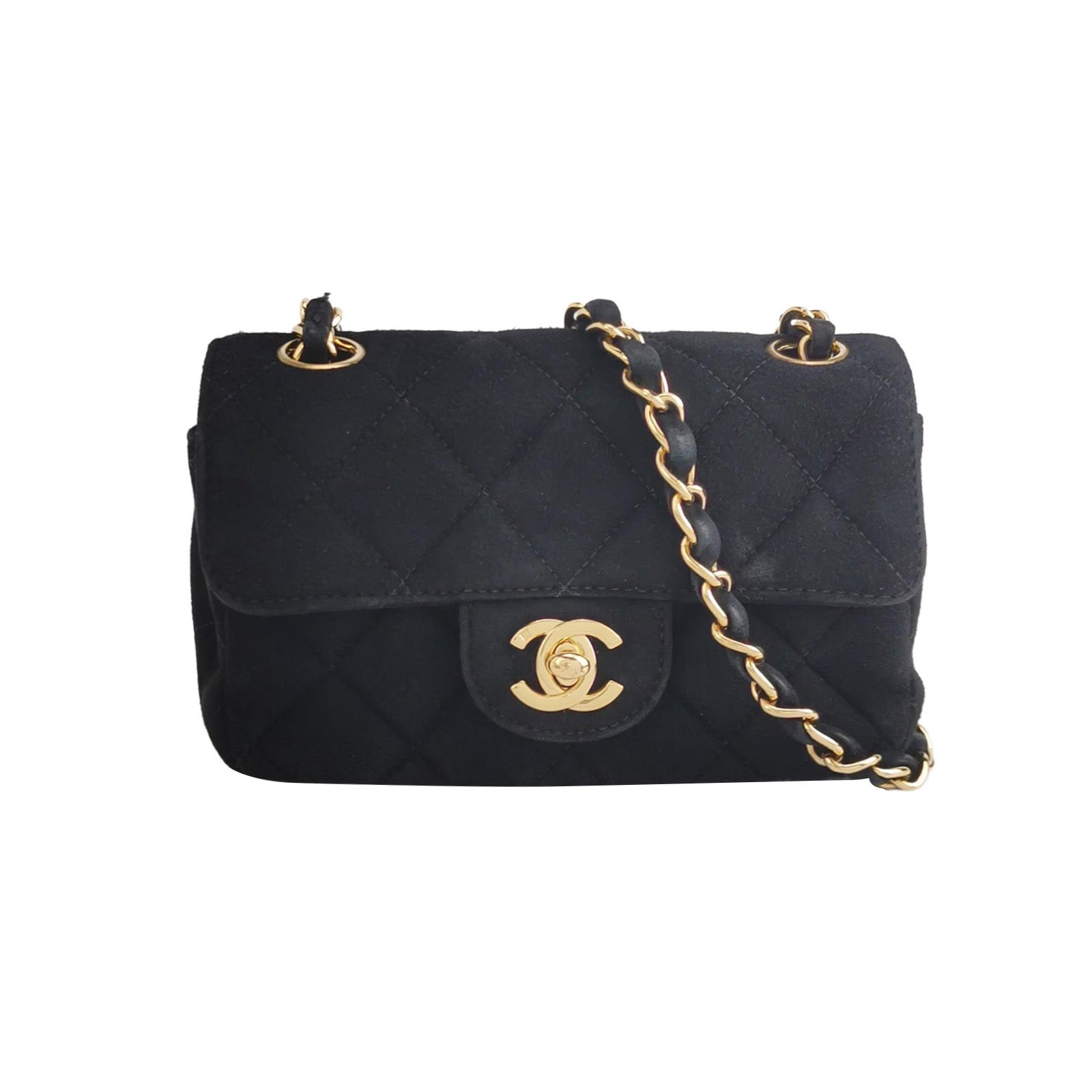 Chanel Classic Flap Extra Suede Quilted -tone Black Gold Mini Bag