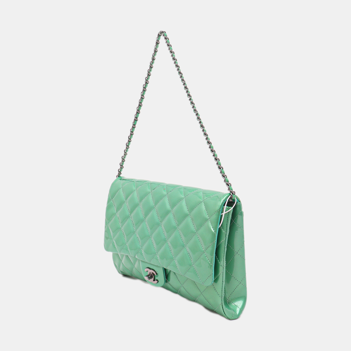 Chanel Envelope Chains Apple Patent Green Leather Shoulder Bag Patent Leather