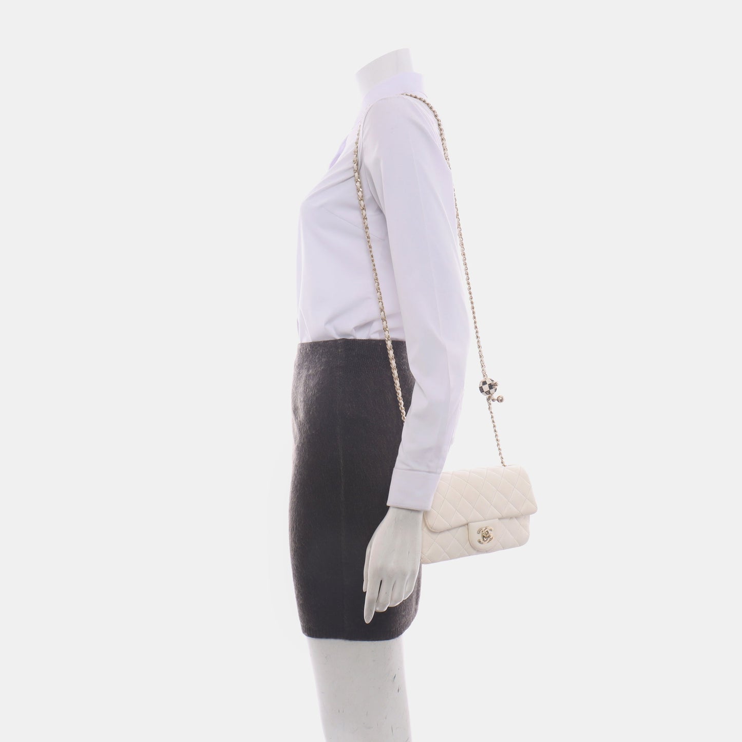Chanel Classic Flap Rectangular Lambskin Pearl Crush White Gold Mini Bag