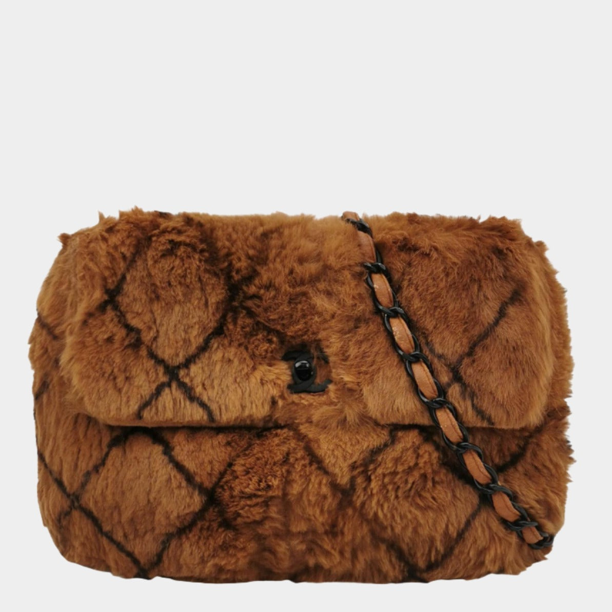 Chanel Lapan Rabbit Fur Flap Brown Shoulder Bag
