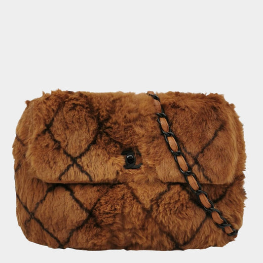 Chanel Lapan Rabbit Fur Flap Brown Shoulder Bag