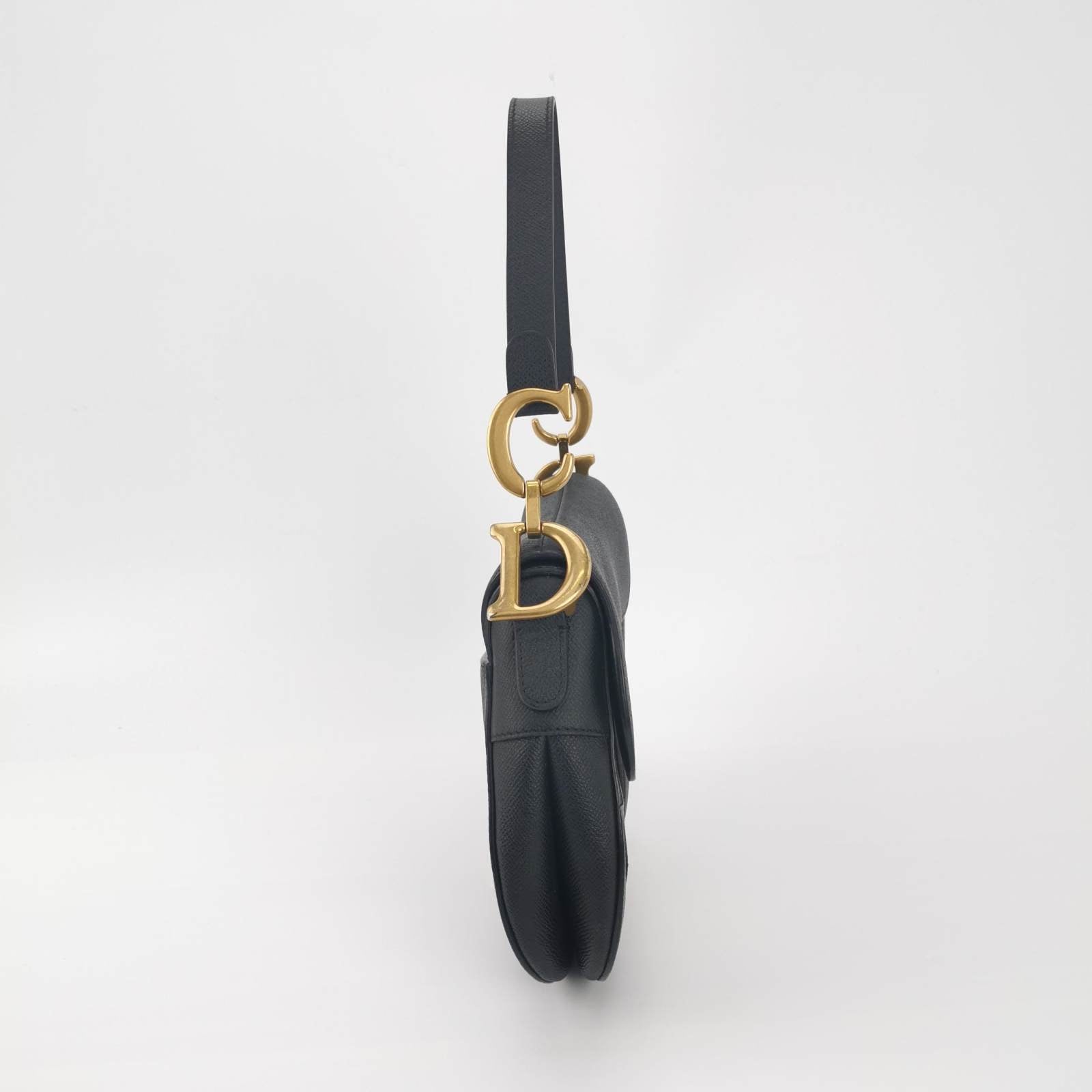 Dior Saddle Grained Handbag Leather Black Travel Bag