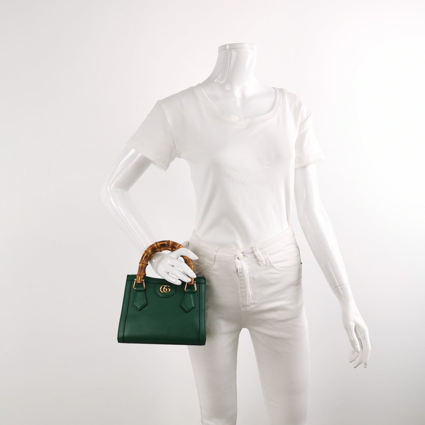 Gucci Diana Bamboo Handle Strap Leather Green Mini Travel Bag