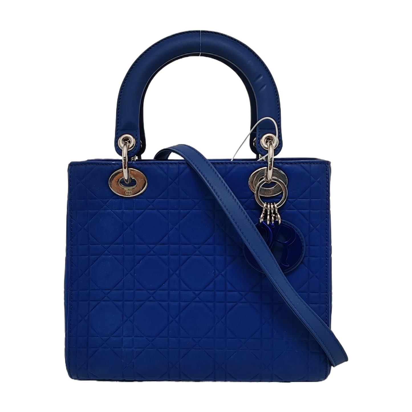 Dior Lady Royal Engraved Cannage Pattern Hardware Handbag Blue Silver Travel Bag