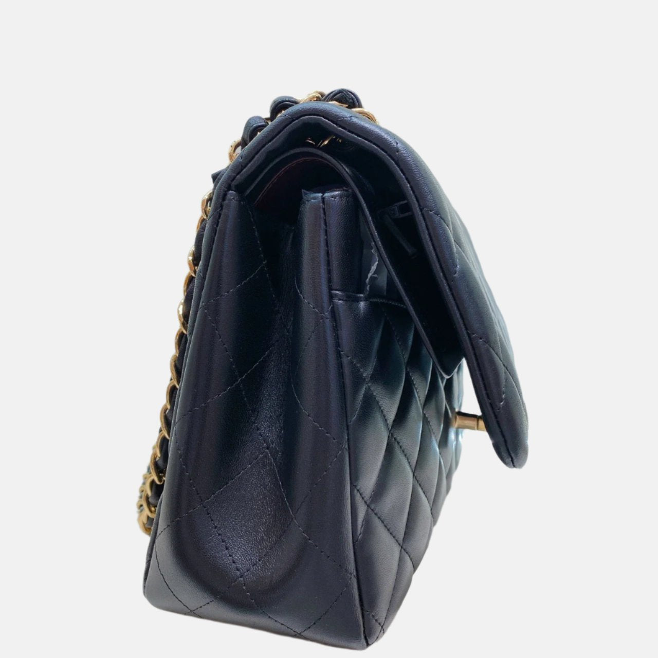 Chanel Classic Flap Jumbo Lambskin Double Flap Black Gold Leather Handbag