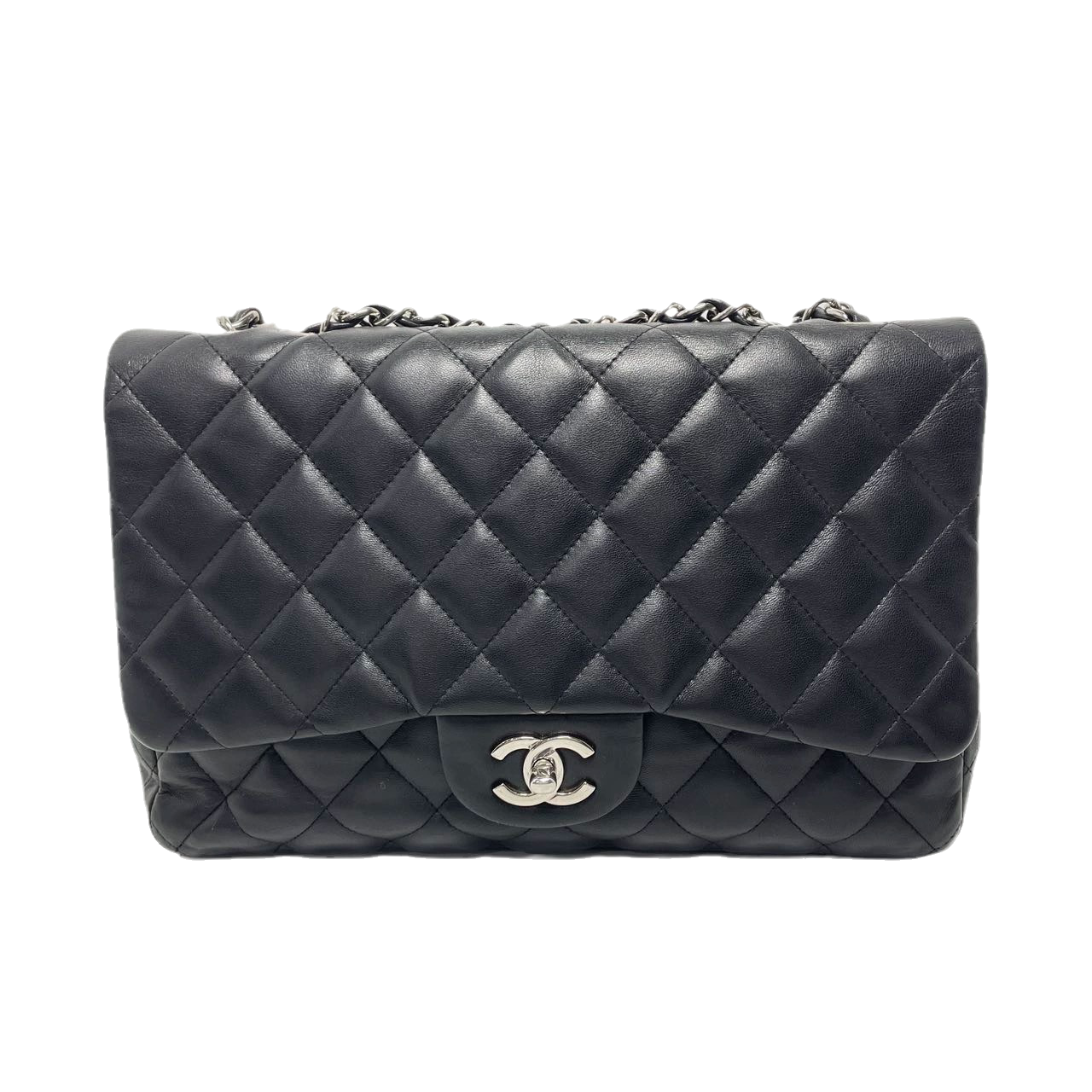 Chanel Classic Flap Jumbo Lambskin hardware Black Silver Leather Handbag