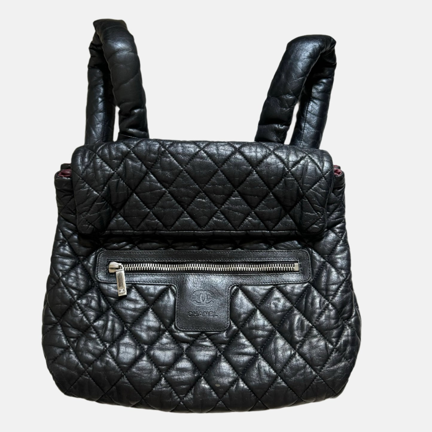 Chanel Coco Cocoon Flap Backpack Lambskin Diamond Black Leather