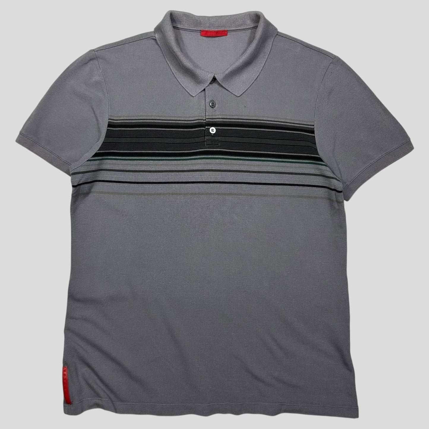 Prada Handbag Sport Stripe Tab Polo Shirt - M Red Embroidered