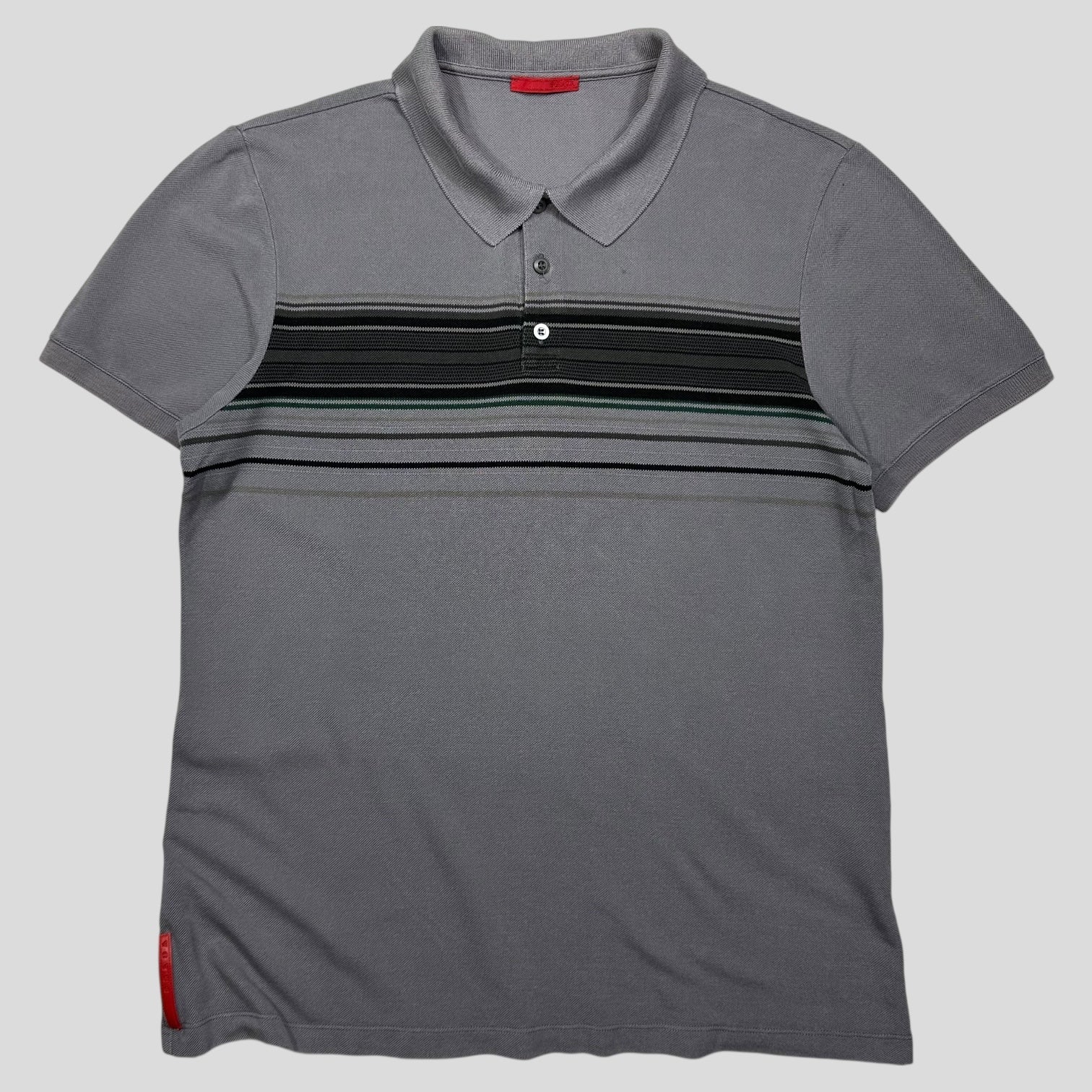Prada Handbag Sport Stripe Tab Polo Shirt - M Red Embroidered