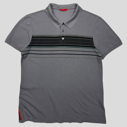 Prada Handbag Sport Stripe Tab Polo Shirt - M Red Embroidered