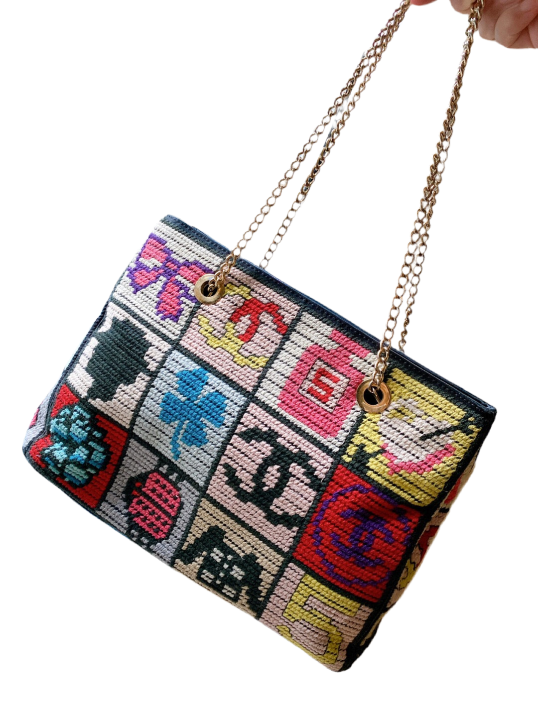 Chanel Rare Precious Symbols Needlepoint Shopper Shoulder Bag