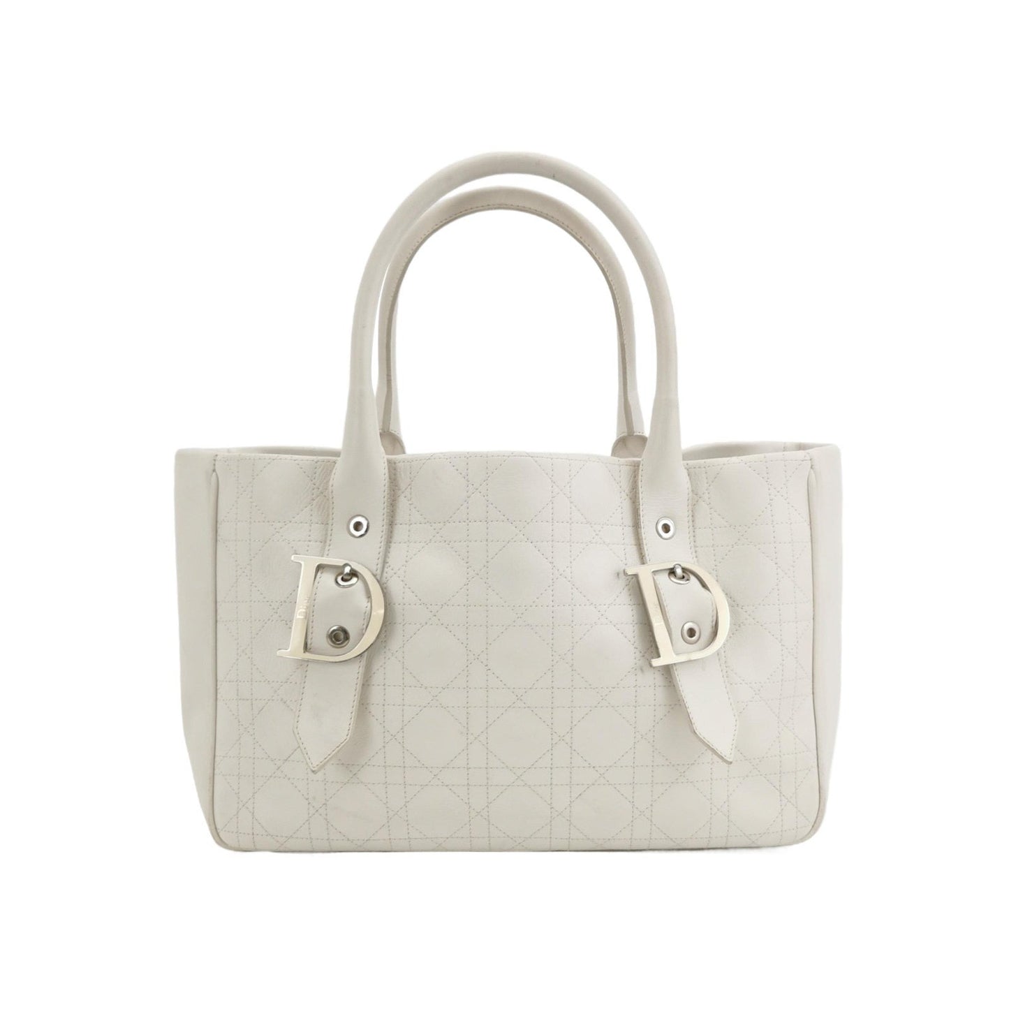 Dior Cannage Tote Bag With Hardware Leather White
