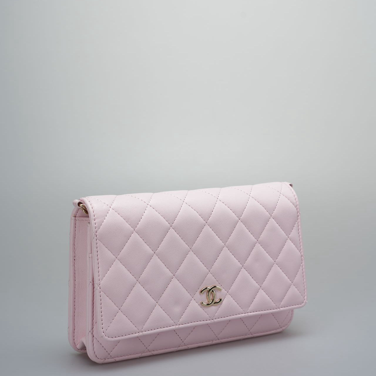 Chanel Pink Quilted Lambskin Pearl Wallet on Chain With Gold Hardware