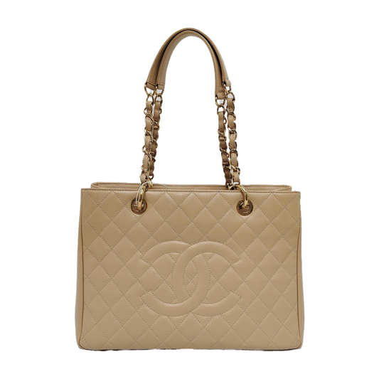 Chanel GST Grand Shopping Caviar Hardware Gold Beige GM Leather Tote Bag