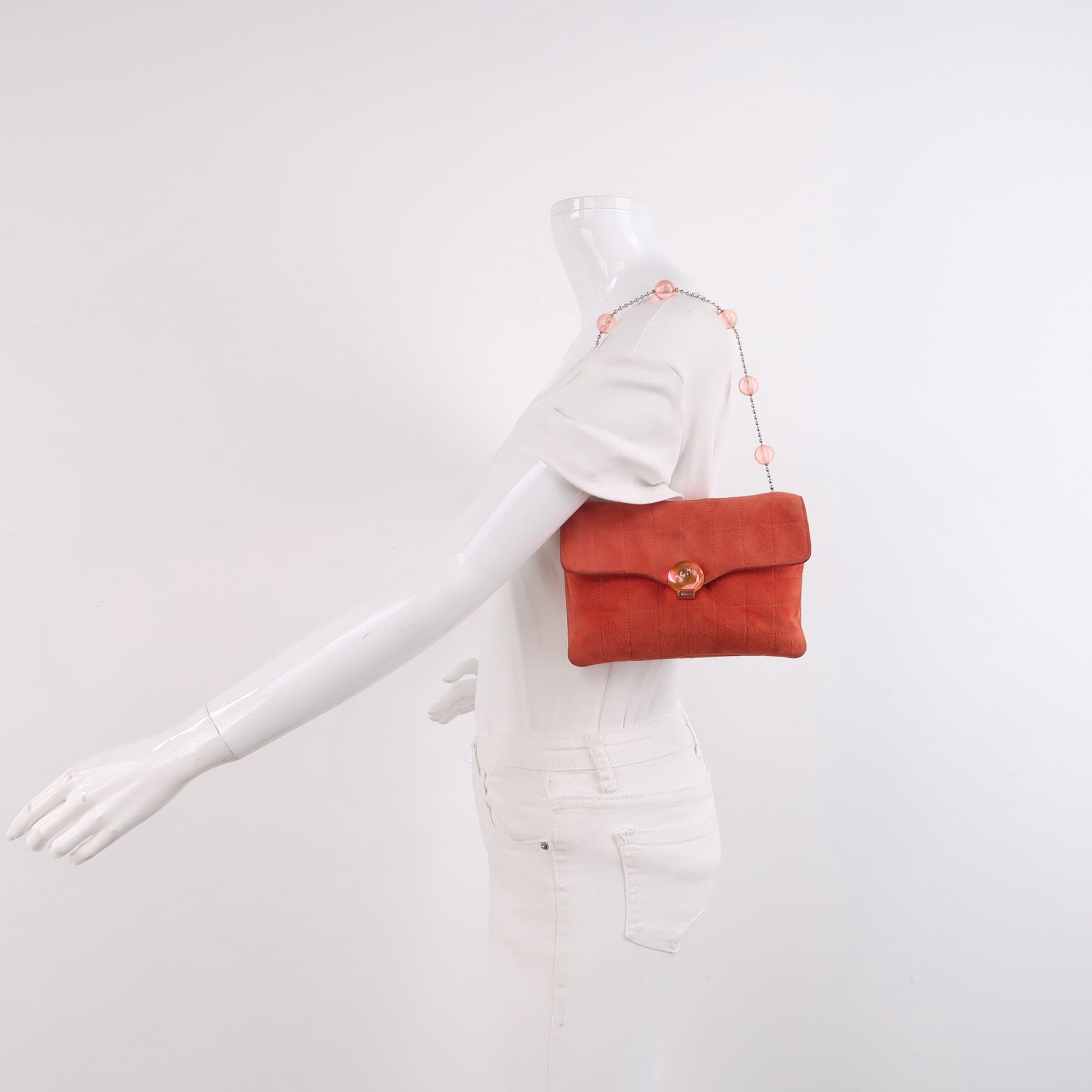 Chanel Coral Suede Flap Envelop Square Quilted Red Handbag