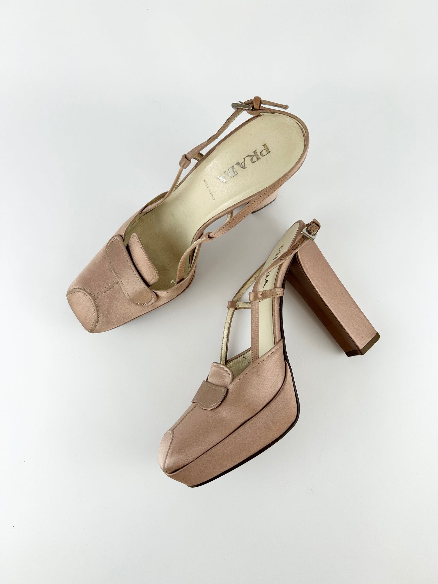 Prada Sling Bag Slingback Ballet Platform Heels Satin Shoes