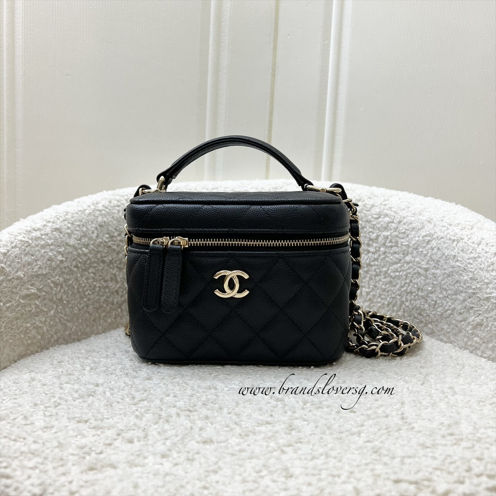 Chanel 22S Top Handle Vanity Case with Chain in Black Caviar Lghw Handbag