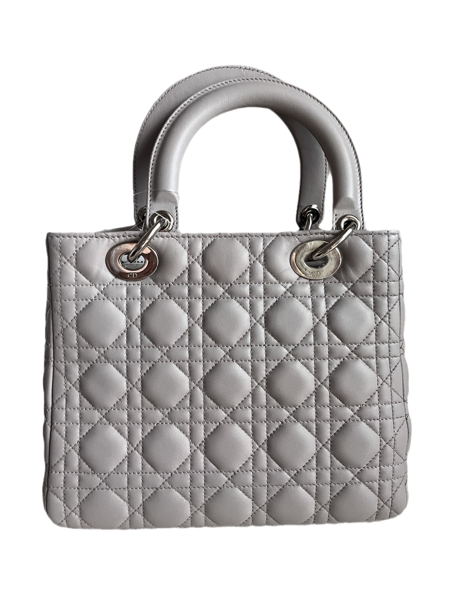Dior Lady Grey Cannage No Strap Handbag Leather Medium Travel Bag