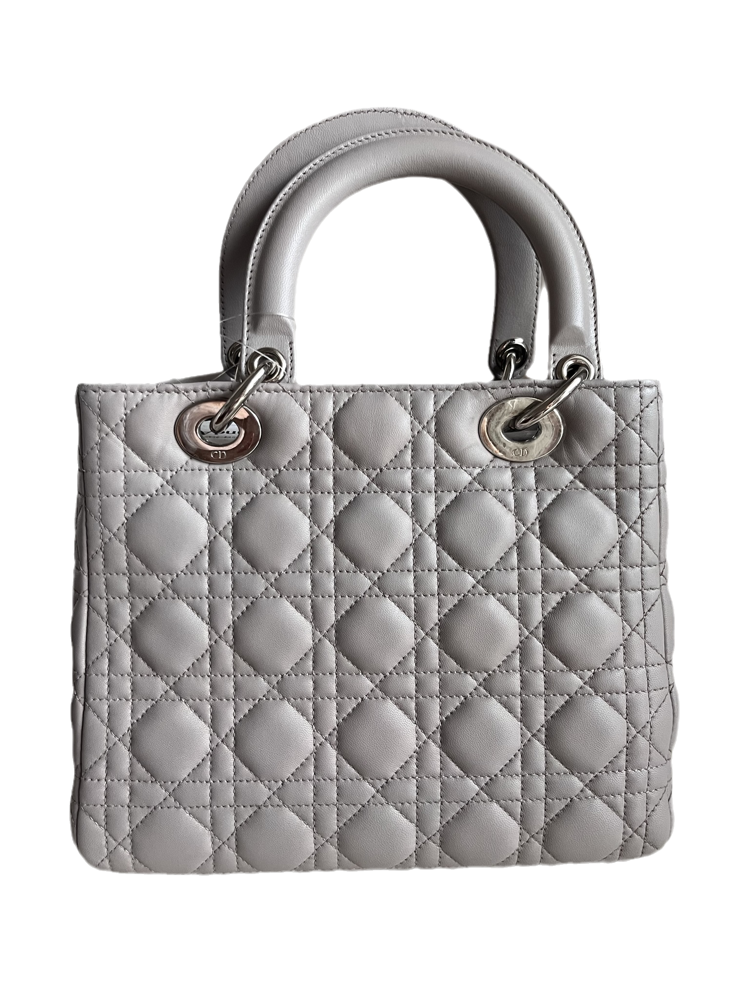 Dior Lady Grey Cannage No Strap Handbag Leather Medium Travel Bag