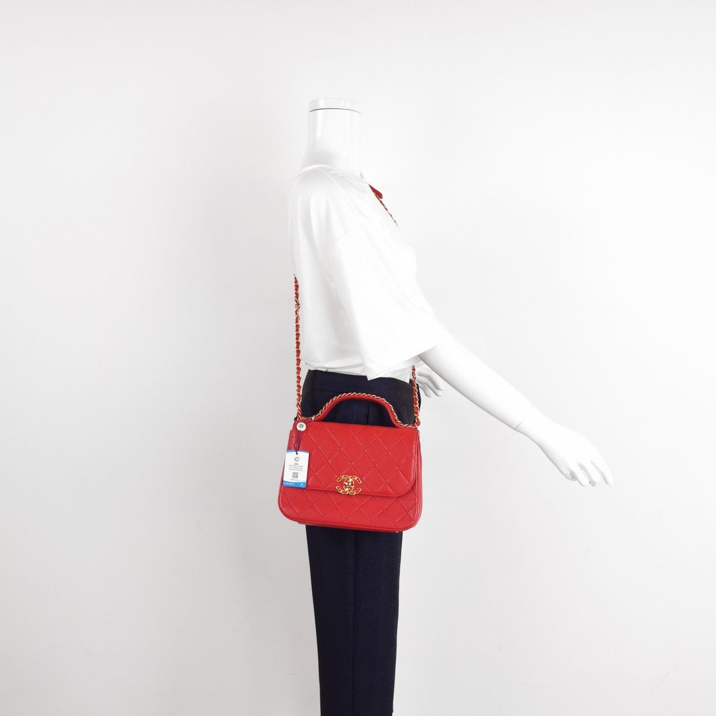 Chanel Infinity Top Handle Caviar Flap Satchel Red Leather Satchel Bag