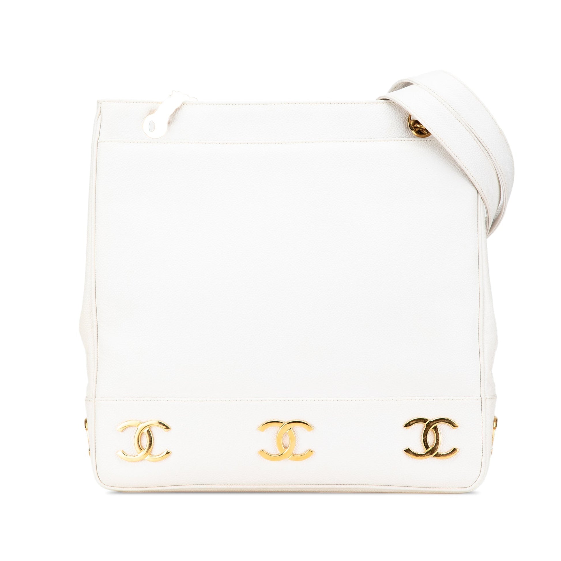 White Chanel Caviar Triple CC Tote