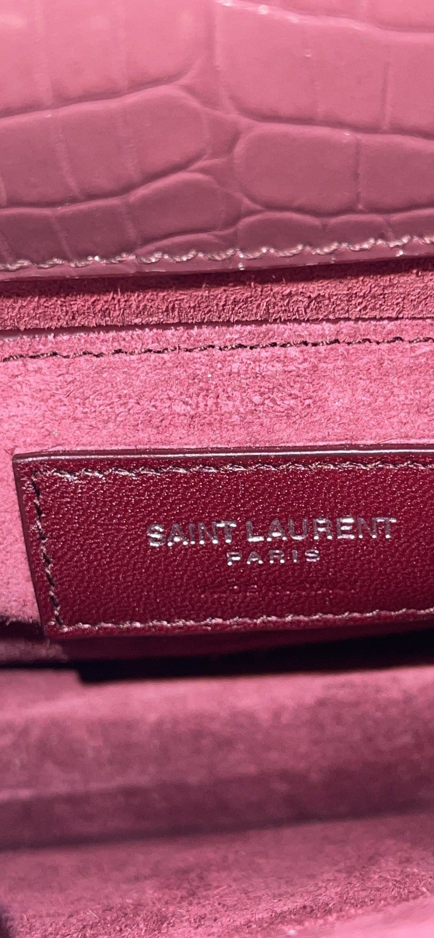 YSL Saint Laurent Yves Sunset Crocodile Crossbody Bag Rouge Legion Leather Medium