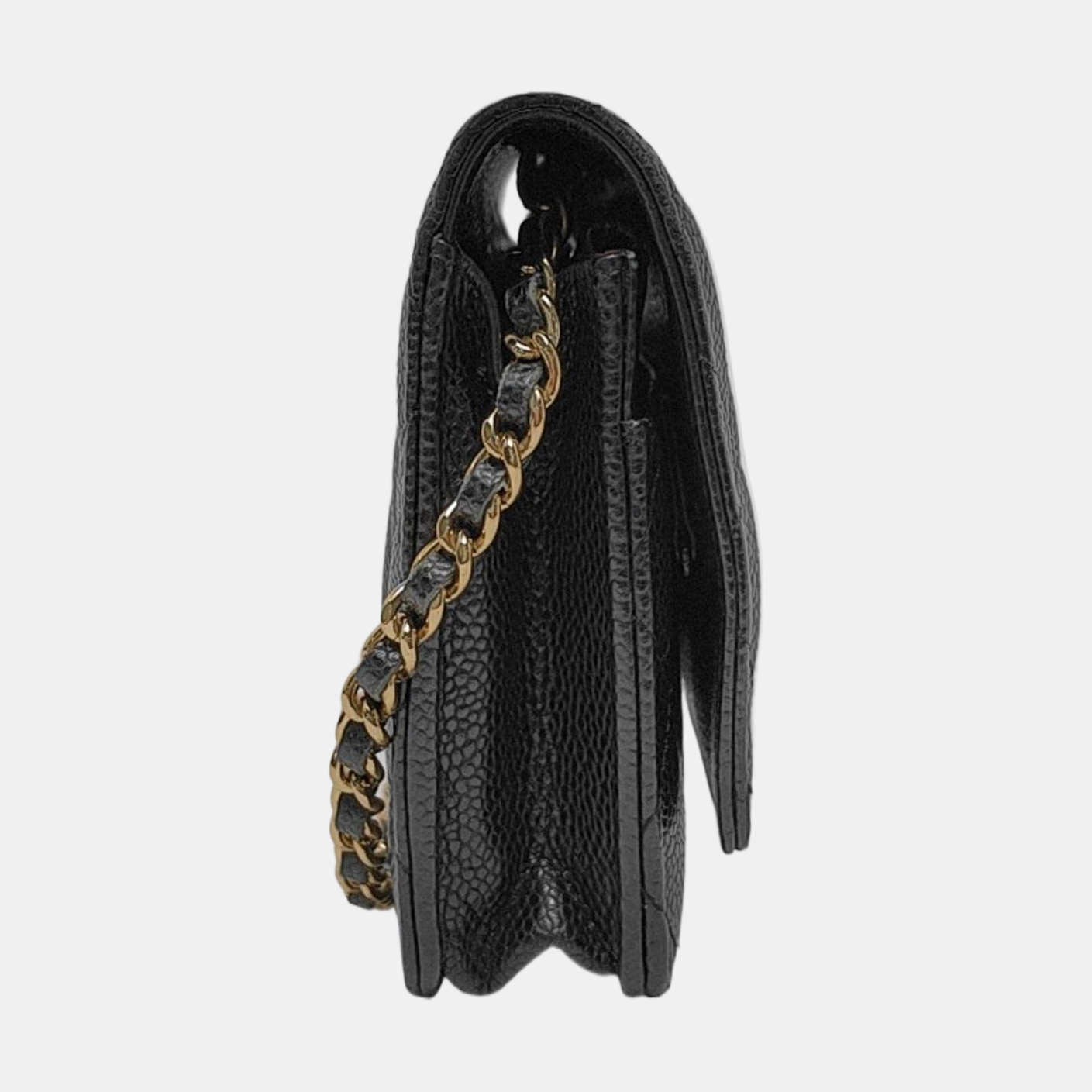 Chanel on Classic Flap Caviar Hardware -17 Black Gold Leather Wallet Case