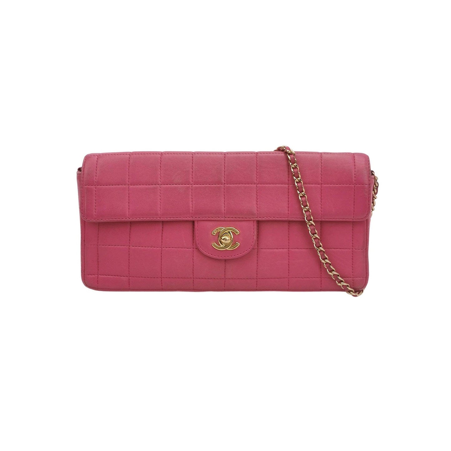 Chanel East West Chocolate Bar Fuchsia Pink Leather Handbag