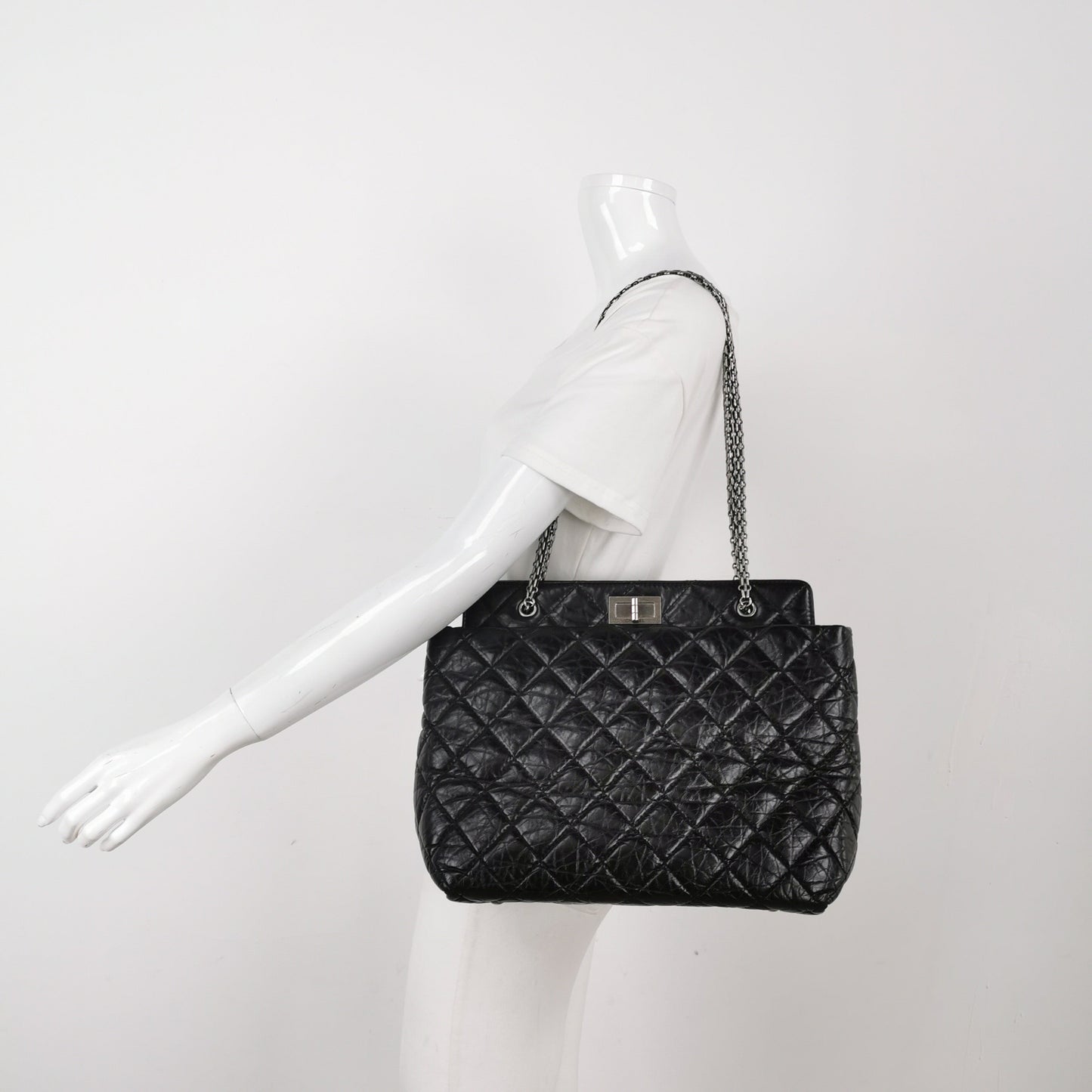 Chanel 2.55 Shiny Calfskin Black Leather Tote Bag