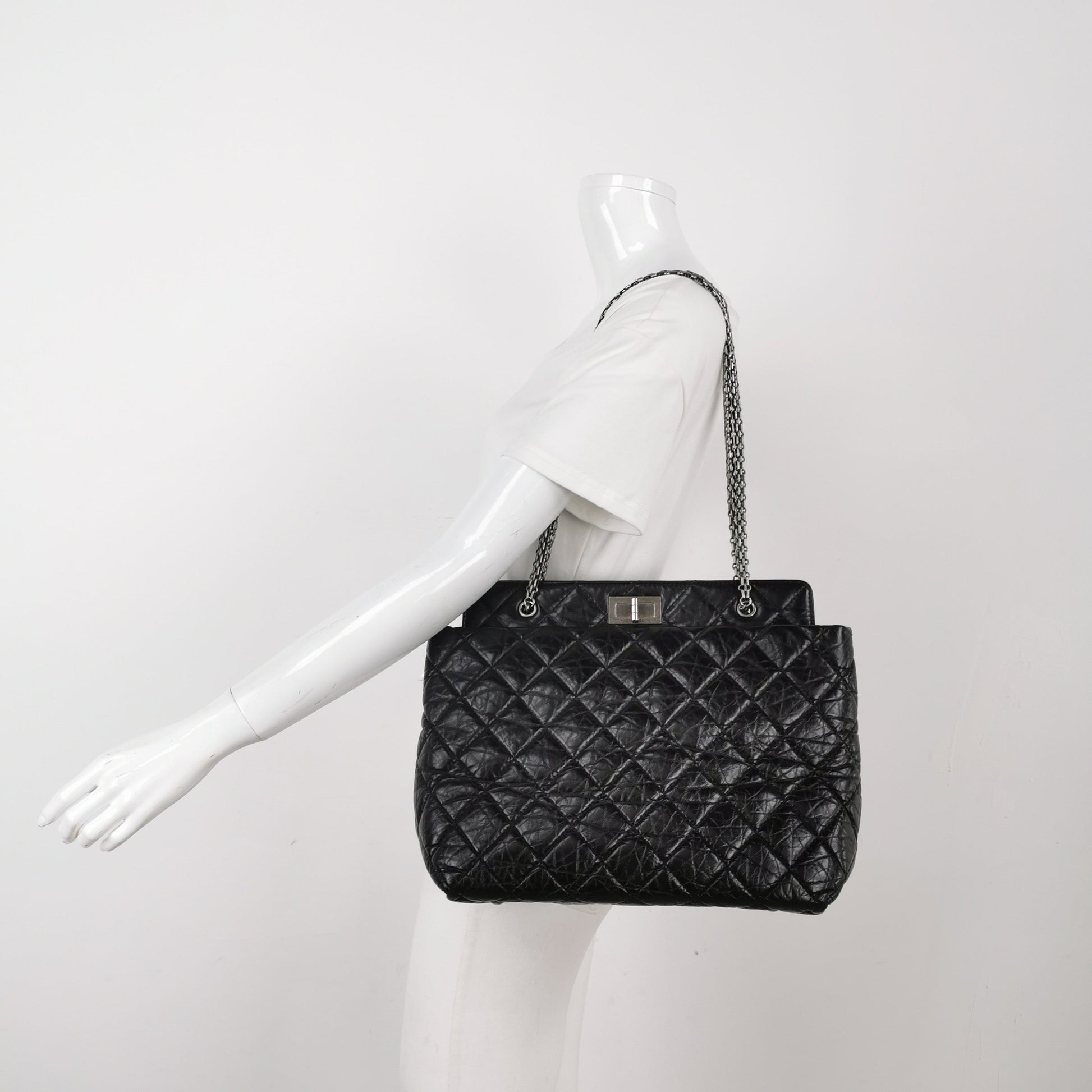 Chanel 2.55 Shiny Calfskin Black Leather Tote Bag