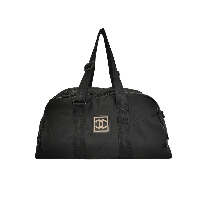 Chanel Line Boston Bowling Maxi Fabric Black Travel Bag
