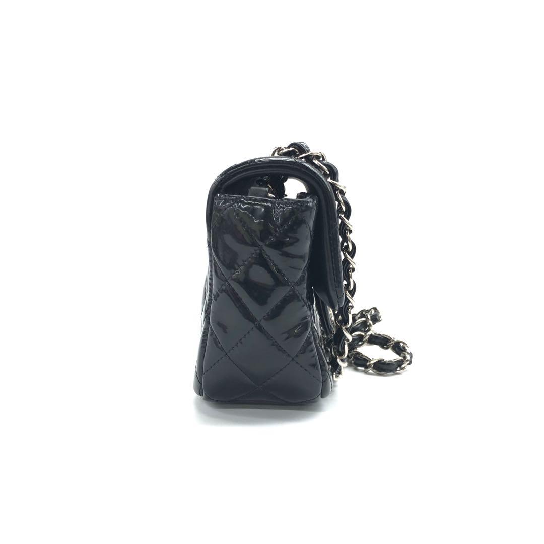 Chanel Classic Flap Rectangular Super Patent Hardware Black Silver Leather Mini Bag Silver Hardware