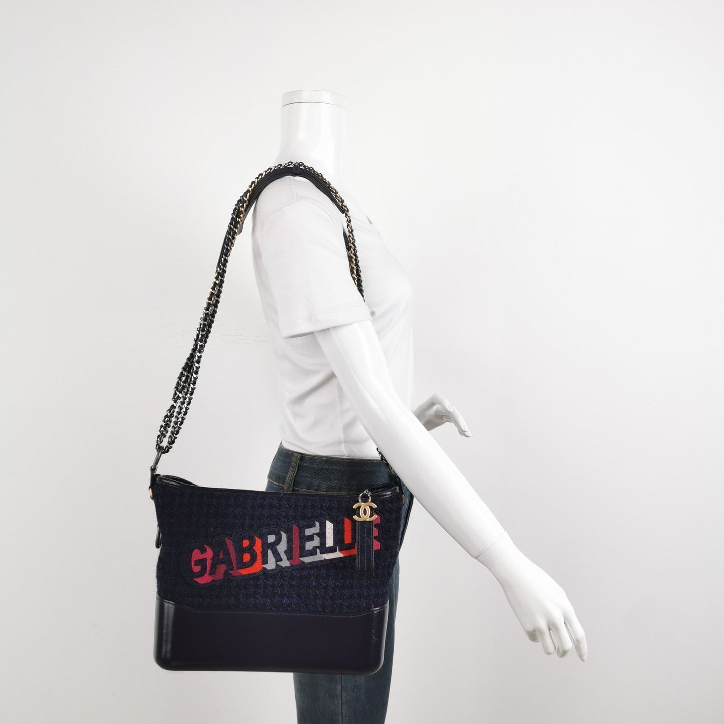 Chanel Gabrielle Logo Hobo Tweed Calfskin Shoulder Bag
