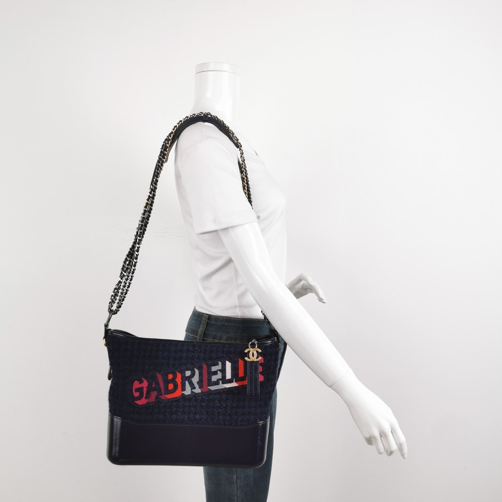 Chanel Gabrielle Logo Hobo Tweed Calfskin Shoulder Bag
