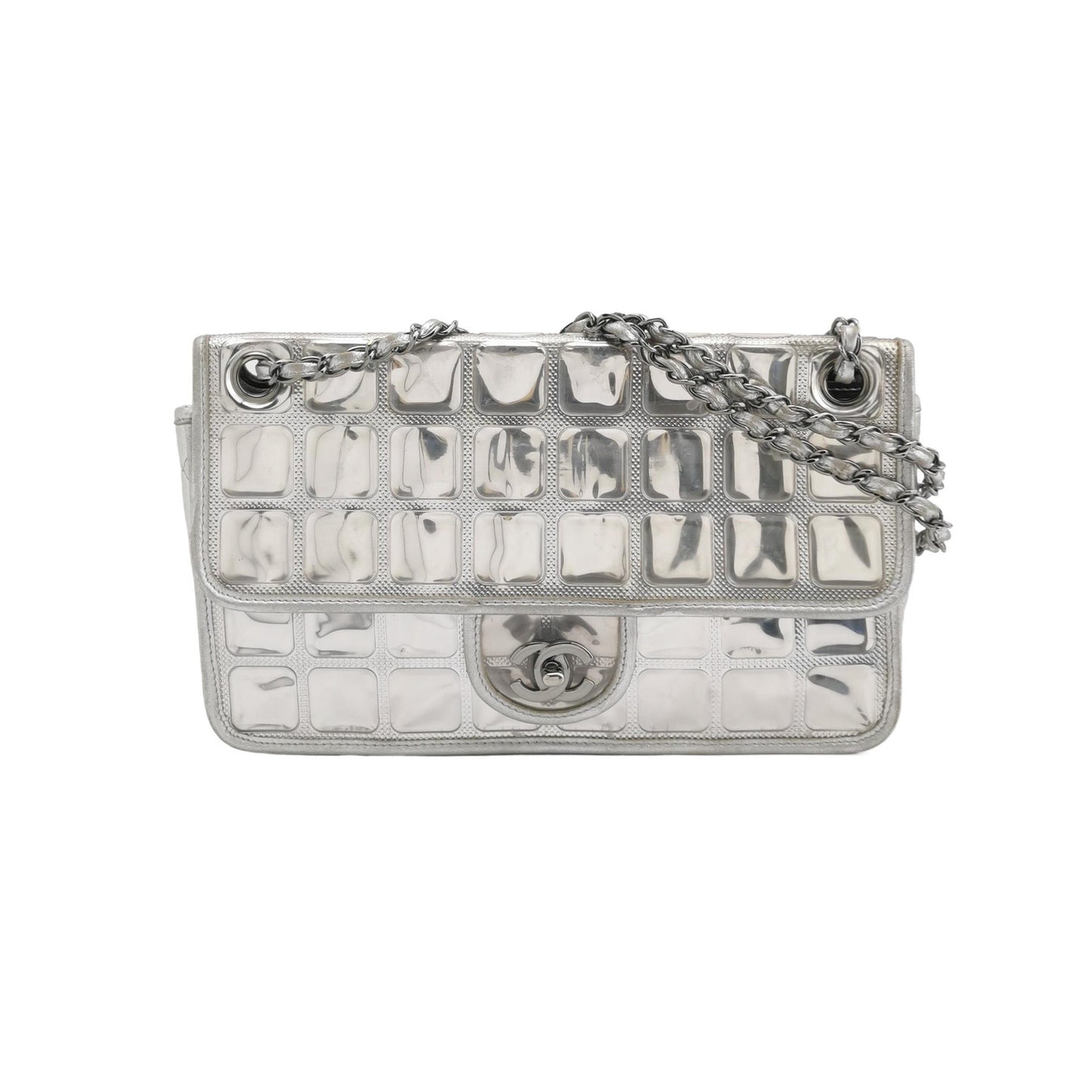 Chanel Ice Cube Chocolate Bar Classic Flap Silver Leather Handbag 5