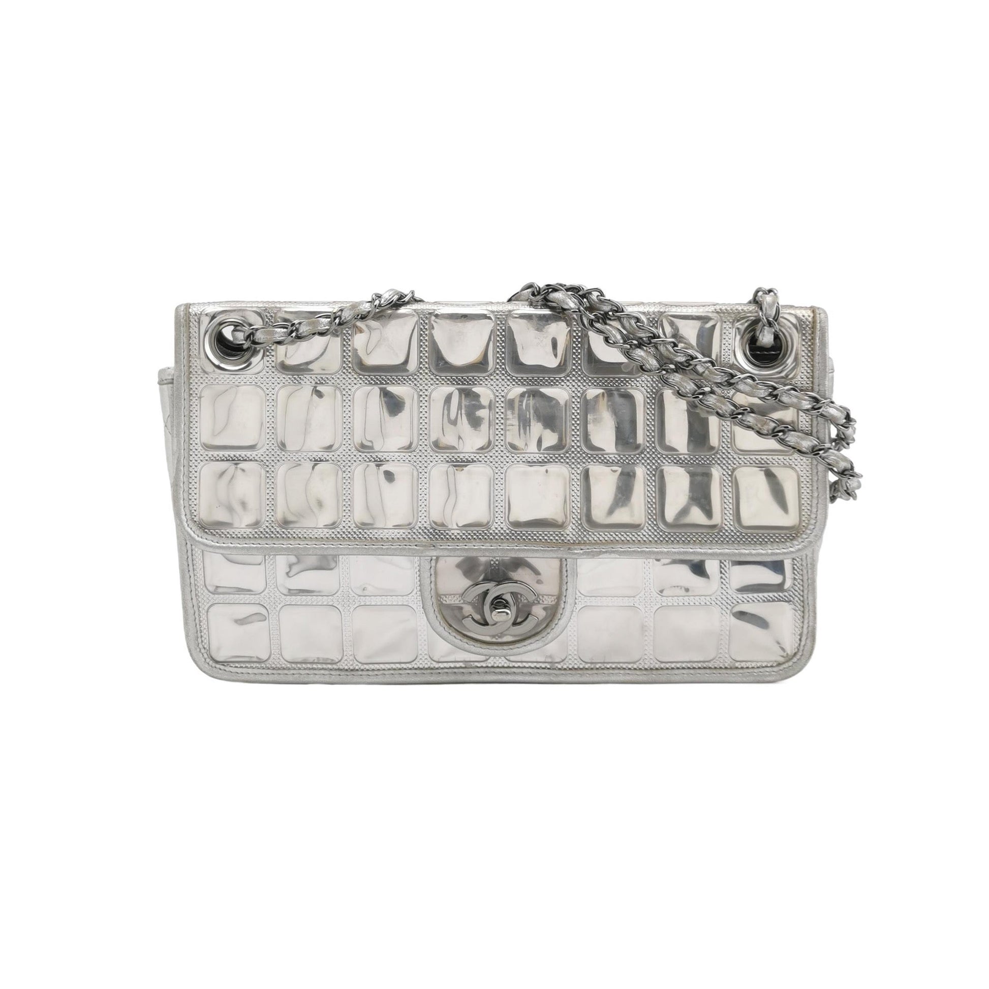 Chanel Ice Cube Chocolate Bar Classic Flap Silver Leather Handbag 5