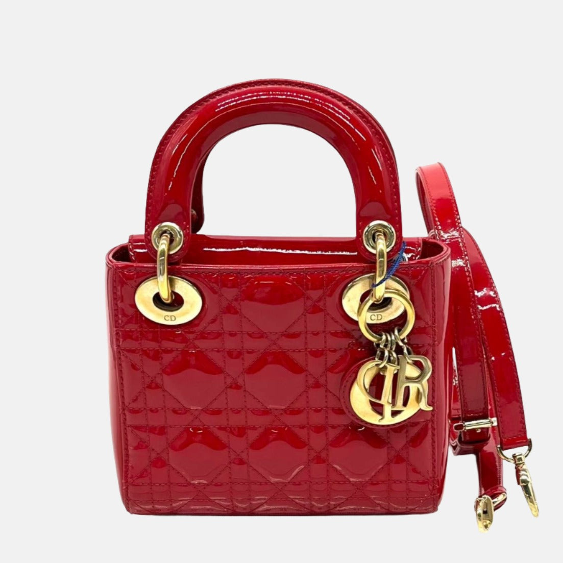 Dior Lady Patent Mini Handbag With Hardware Leather Red Travel Bag