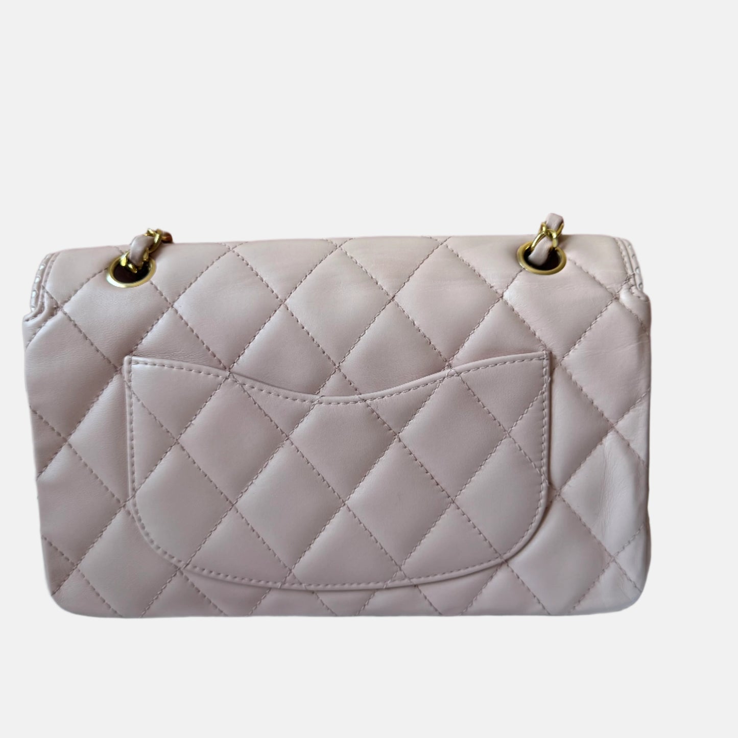 Chanel Classic Flap Happy Stitch Contrast Trim White Pink Leather Handbag