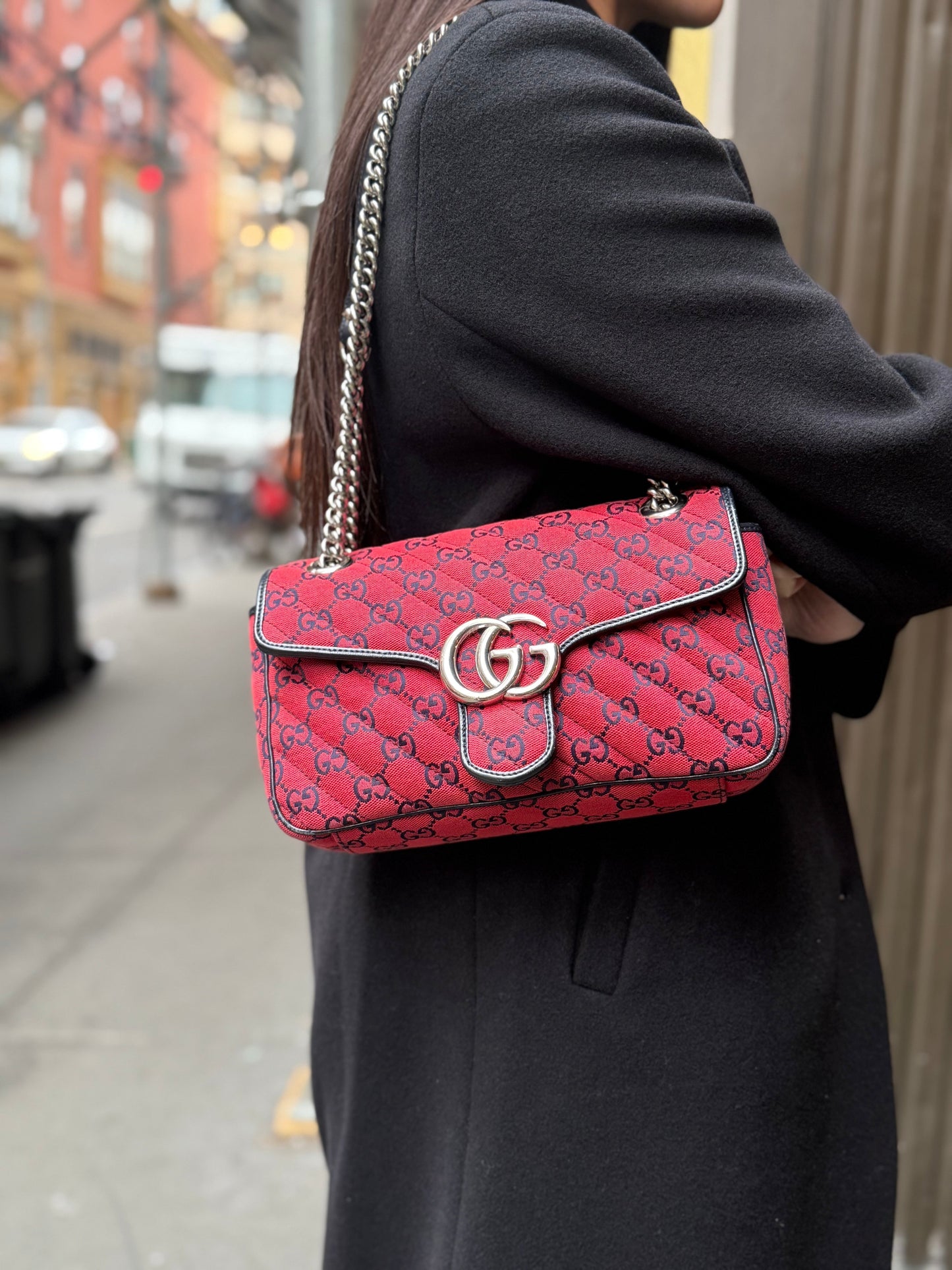 Gucci GG Red Marmont Flap Chain Shoulder Bag