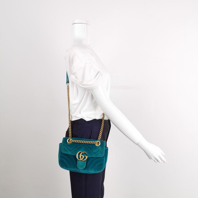 Gucci Marmont Velvet Blue Mini Flap Travel Bag