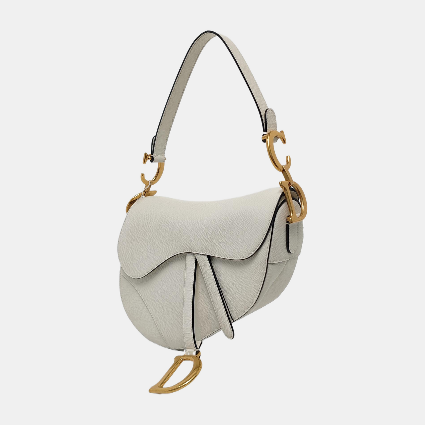 Dior Saddle Medium Grained Hardware Handbag Leather White Travel Bag