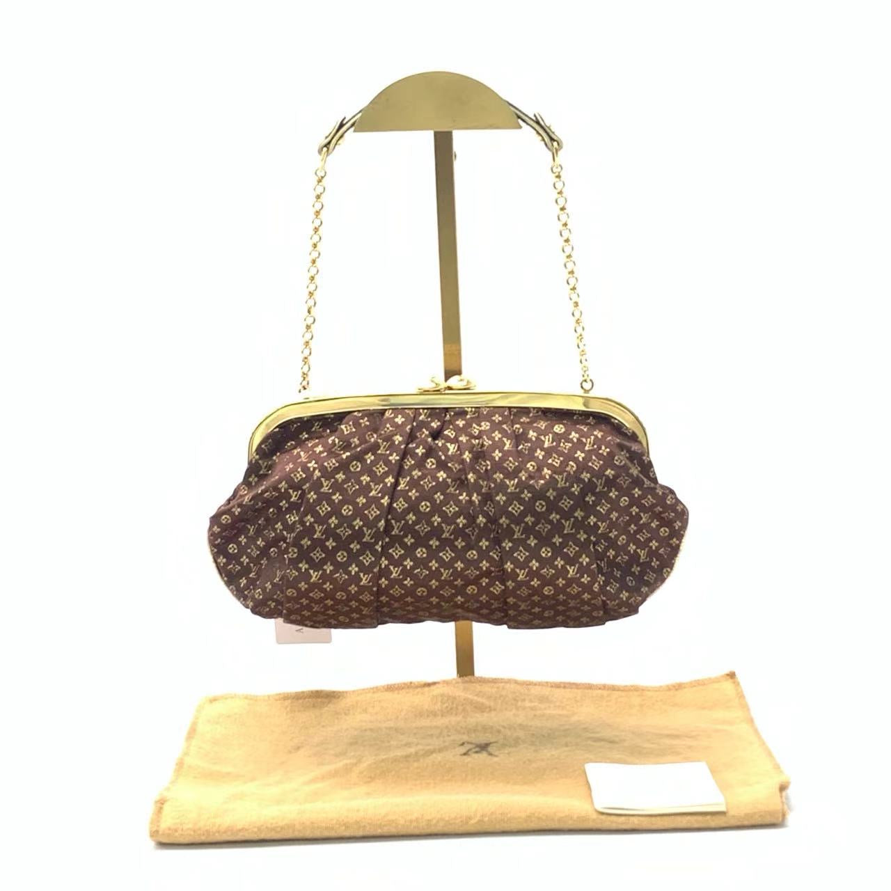Louis Vuitton Satin Aumoniere Evening Monogram Brown Clutch Bag