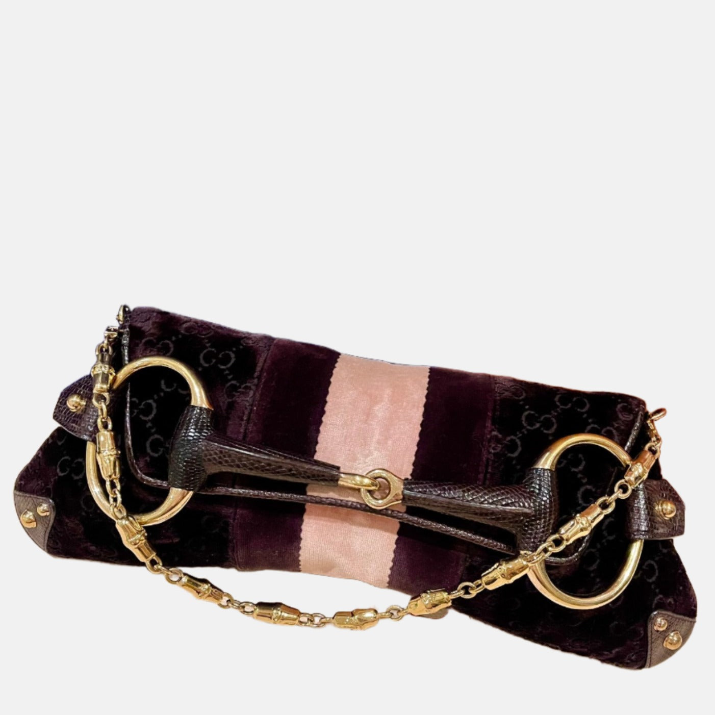 Gucci Horsebit Velvet Purple Large Shoulder Bag