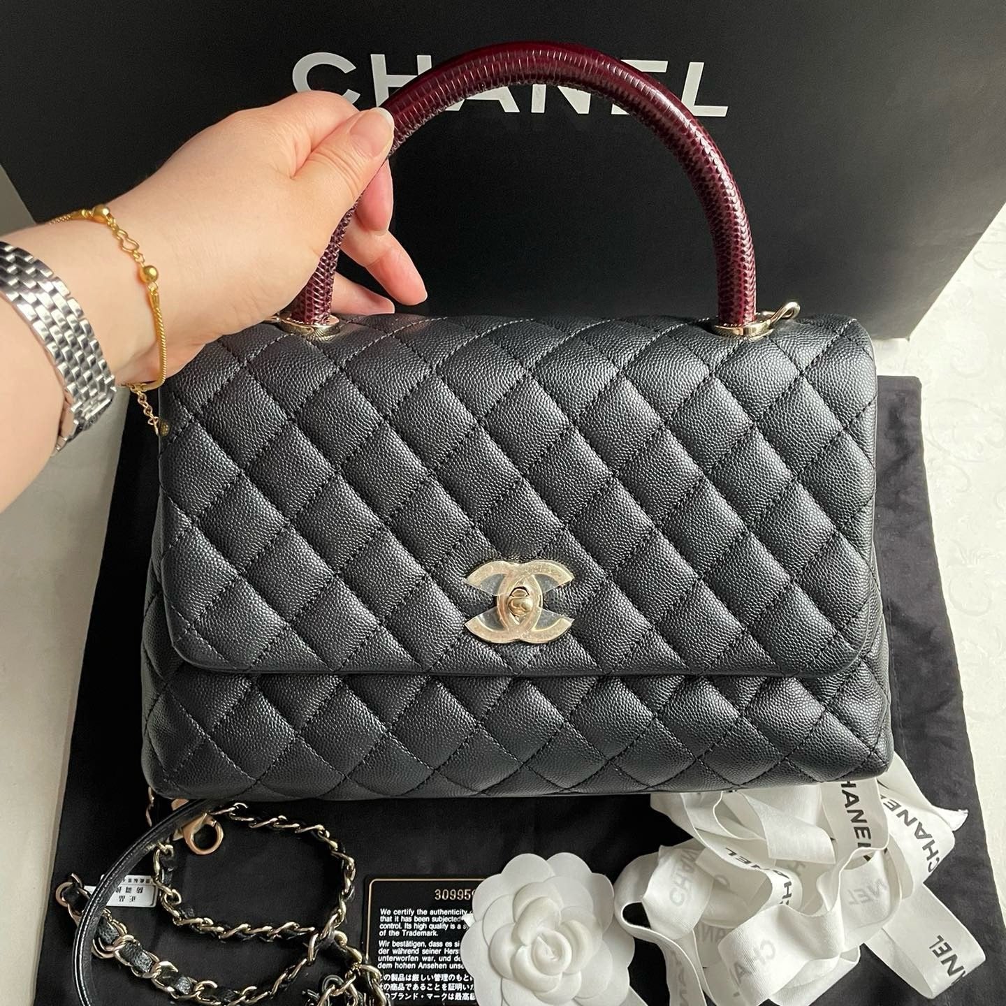 Chanel Coco Handle Caviar Hardware Black Silver Leather Handbag Silver Hardware