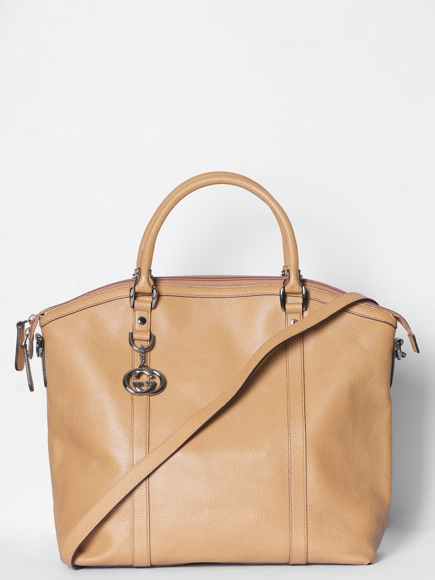 Gucci Brown Dome Large Convertable GG Charm Tan Tote Bag
